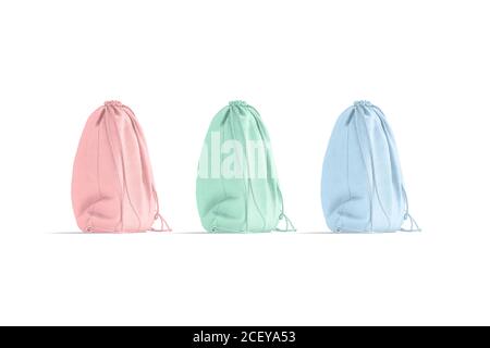 Blank colored drawstring backpack mockup, side view Stock Photo