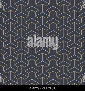 Abstract seamless pattern. Modern stylish texture. Linear trellis. Geometric tiles with triple hexagonal elements. Vector color background. Stock Vector
