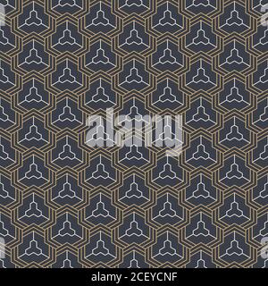 Abstract seamless pattern. Modern stylish texture. Linear style. Geometric tiles with triple hexagonal elements. Vector color background. Stock Vector