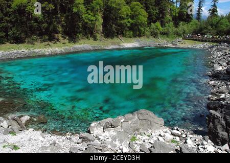 Juizhaigou (Nine Villages Valley) in Sichuan, China. View of Five Color Pond. Stock Photo