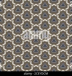 Abstract seamless pattern. Modern stylish texture. Striped linear geometric tiles with triple weaving elements and filled shapes. Vector. Stock Vector