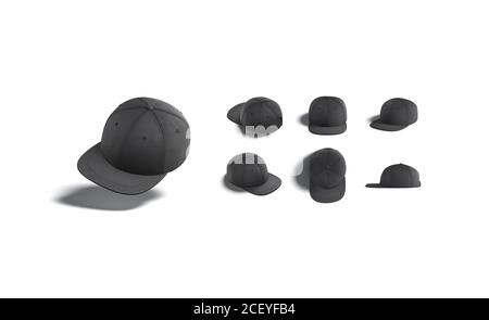 Blank black jeans snapback mock up, different views Stock Photo