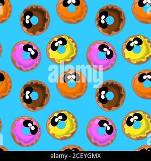 Seamless vector pattern with donut in cartoon style Stock Vector
