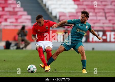 Lisbon, Portugal. 2nd Sep, 2020. Everton of SL Benfica (L) vies with Andre Horta of SC Braga during the pre season friendly football match between SL Benfica and SC Braga at the Luz stadium in Lisbon, Portugal on September 2, 2020. Credit: Pedro Fiuza/ZUMA Wire/Alamy Live News Stock Photo