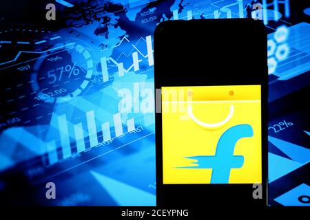In this photo illustration a Flipkart Logo seen displayed on a smartphone. Stock Photo