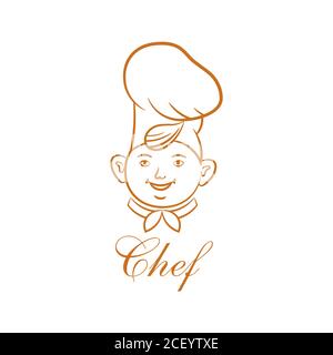 The chef in cookery.Sketch.Logo.Cheerful face of the cook.Element for design.The isolated vector illustration. Stock Vector