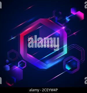 Bright abstract background from hexagons. Impossible figures. Concept of unreality. Optical deception. Infinity of space. Multicolored glowing shapes Stock Vector