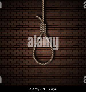 Loop from a rope. The gallows of the tent against the background of a brick wall. Concept of murder.Vector illustration. Stock Vector