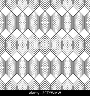 Seamless pattern. Infinitely repeating modern geometrical texture consisting of hexagons, rhombuses, triangles. Thin line. Trendy design. Vector eleme Stock Vector