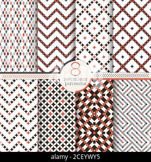 Set of vector seamless patterns. Modern stylish textures. Regularly repeating geometrical ornaments with small rhombuses, triangles, corners, diamonds Stock Vector