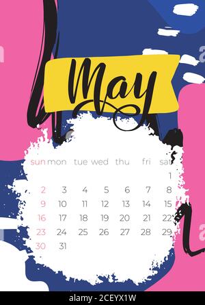 2021 May calendar with calligraphy lettering. Desk calendar, planner design,  Stock Vector