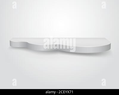 White empty shelf with shadow.Curly stand on an isolated background. 3D layout.Realistic vector illustration. Stock Vector