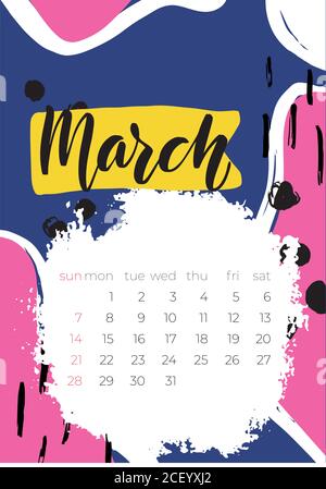 March 2021 page. Modern creative calendar. Abstract monthly calendar template Stock Vector