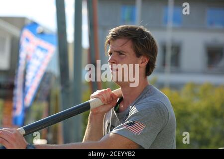 Lausanne, Switzerland. 02nd Sep, 2020. LAUSANNE, SWITZERLAND - SEP 02: Chris NILSEN for the USA during the warm-up of the Pole Vault Athletissima Lausanne City Event counting for the Diamond League 2020 at the Place de l'Europe in Lausanne Credit: Mickael Chavet/Alamy Live News Stock Photo