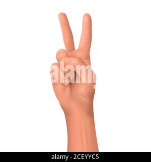 Gesture of a hand. Sign of the victorition.3D.Realistic vector illustration on a white isolated background. Stock Vector