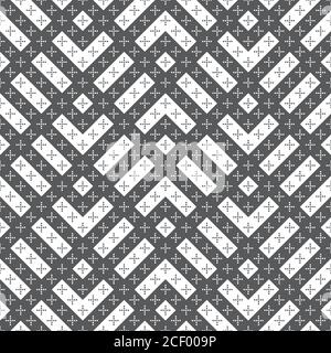 Vector seamless pattern. Simple elegant texture. Regularly repeatition geometrical tiles with zigzag shapes, dotted crosses, rhombus, corner. Vector e Stock Vector