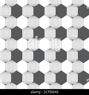 Vector seamless pattern. Abstract textured background. Modern trendy texture with regularly repeating striped hexagons located in zigzag form. Contemp Stock Vector