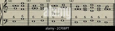 . Harmony for ear, eye, and keyboard (first year). (O Par 5ths. 5ths avoided.(d) (e) Ex40-Q Good6 I Ui I6 VII? 1 ConsecutiveChords of theSixth When the bass leaps from the third of onechord to the third of another, one doublesthe root or the fifth in whatever affords thebest soprano, as in Ex. 41(a). With a stepwise bass it is often better to double thethird in one of the triads rather than avoid it at the cost ofmaking the passage too thin. For example, (b) is certainly bet-ter than (c), which sounds like three parts only. When threesuccessive sixths with a stepwise bass in one direction are Stock Photo