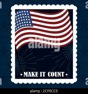 united states flag post stamp, politics voting and elections USA, make it count vector illustration Stock Vector