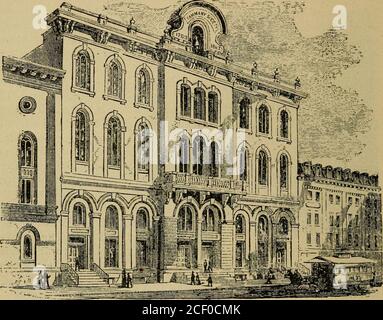 . Illustrated New York city and surroundings. A descriptive guide to places of interest. 66 Illustrated Guide to New York City.. Tammany Hall. CEMETERIES. The following is a list of the principal Cemeteries near New York : Calvary Cemetery (Roman Catholic), situated on Long Island, twomiles from Greenpoint or Hunters Point Ferries, is accessible by BordenAvenue line of horse cars from tlie Thirty-fourth Street or by the Long Is-land Railway. Cypress Hills Cemetery contains seven hundred acres handsomelylaid out. Here is the National Cemetery for soldiers killed in the CivilWar. Accesssible fro Stock Photo