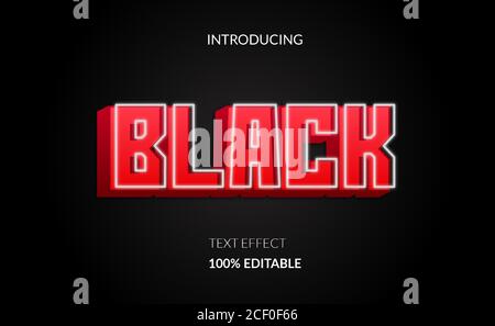 Red block 3D editable text effect style with white light luminous neon lamp glowing. Bold and strong font. Stock Vector