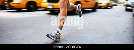 City street run runner man road running panoramic Stock Photo