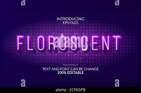 Florescent modern glow neon text effect. editable text and font for nightlife and disco Stock Vector