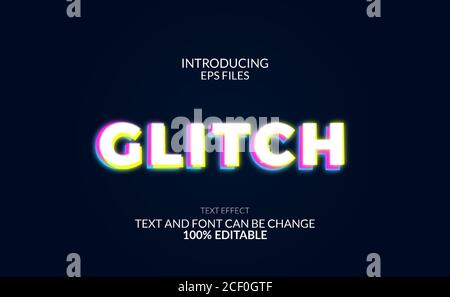 Glitch dynamic and distortion glow text effect. editable text and font. for graphic purpose Stock Vector