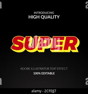 Super red and yellow 3d editable text effect adobe illustrator for strong and bold text with sans serif font Stock Vector