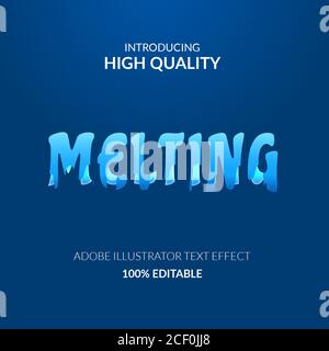 Blue melt ice to drop water adobe illustrator text effect for frozen text and cool fresh style Stock Vector