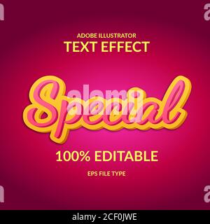 Special script font editable adobe illustrator text effect. Cute headline with pink and yellow color Stock Vector