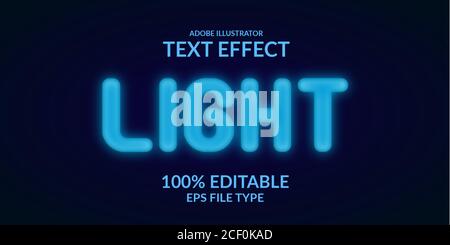 Blue light glowing neon text effect. Editable font adobe illustrator. realistic florescent lamp type Stock Vector