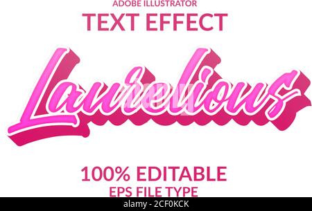 pink script feminine adobe illustrator text effect. girly editable text effect for your product Stock Vector
