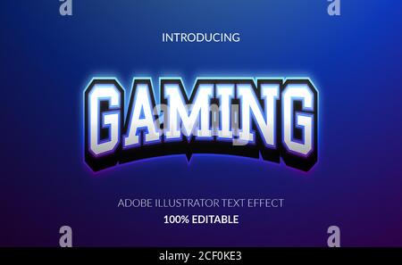elegant gaming text effect for e-sport logo with glowing blue outline color and metallic color. adobe illustrator text effect full editable. Stock Vector