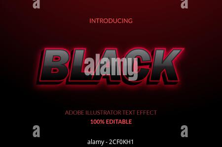 3D Black text effect with glow red neon color for black friday poster and sale title. adobe illustrator full editable text effect Stock Vector