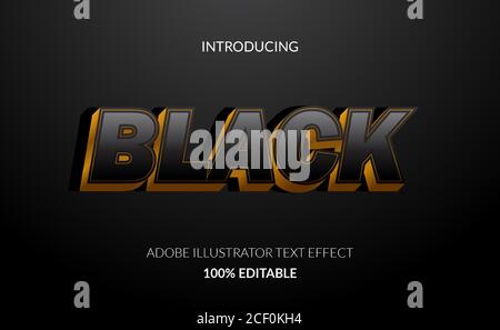 3D Black text effect with golden color for black friday poster and sale title. adobe illustrator full editable text effect Stock Vector