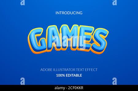 cool games for kid and fun text effect. 100% editable adobe illustrator illustrator. happy pop blue and yellow 3D color Stock Vector