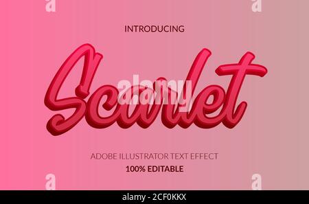 scarlet red velvet color with script editable font. Retro and vintage text effect adobe illustrator. beauty and romance Stock Vector