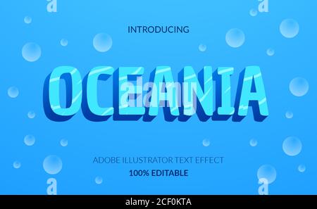 ocean wave blue sea texture 3D text effect. editable adobe illustrator natural color at the sea. aqua color Stock Vector