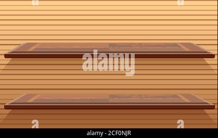 Two blank wall shelves in cartoon style illustration Stock Vector