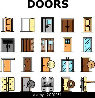 Interior Doors Types Collection Icons Set Vector Stock Vector