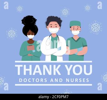 Thank you to the doctors and nurses for their help and saved lives. Set of portraits of male and female medical workers. Thank you heroes, vector Stock Vector