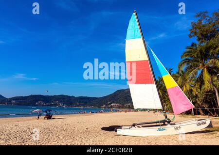 Sailing boat for hire on Patong beach, Phuket, Thailand