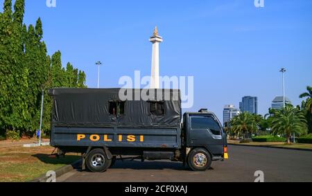 Jakarta, Indonesia - July 24, 2019: Police car at Merdeka square in Central Jakarta. Stock Photo