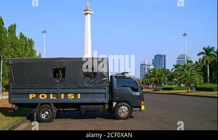 Jakarta, Indonesia - July 24, 2019: Police car at Merdeka square in Central Jakarta. Stock Photo