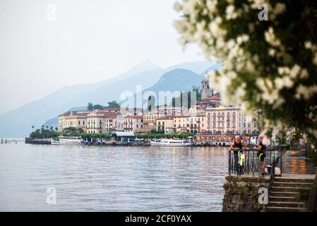 Bellagio. Italy - July 21, 2019: Bellagio on Lake Como. Sunset. Lombardy. Italy. Beautiful Landscape with Mountains. Stock Photo