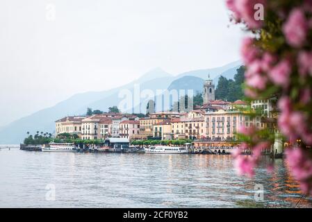 Bellagio. Italy - July 21, 2019: Bellagio on Lake Como. Sunset. Lombardy. Italy. Beautiful Landscape with Mountains. Stock Photo