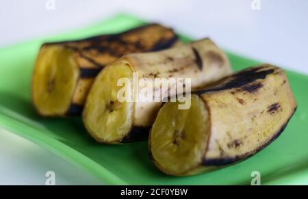 Boiled banana on white background. Stock Photo