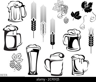 beer, beer mug, logo, hop, vector, illustration, elements of graphic registration Stock Vector