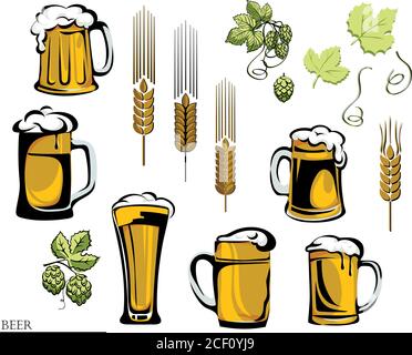 beer, beer mug, logo, hop, vector, illustration, elements of graphic registration Stock Vector